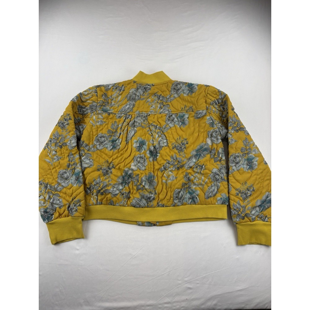 Elan Aubray Quilted Bomber Jacket Floral Print Yellow Gray Full Zip. Women's Med - Picture 3 of 16